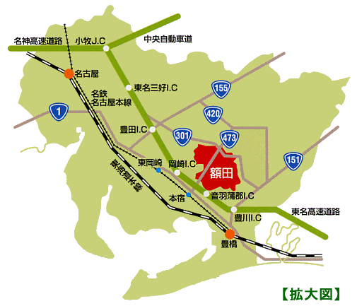 岡崎市・額田地区の地図（拡大版）